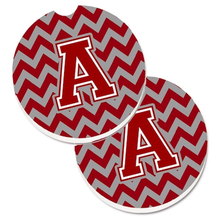 Carolines Treasures Letter A Chevron Maroon and White Cup Holder Car Coaster, PK2 CJ1049-ACARC